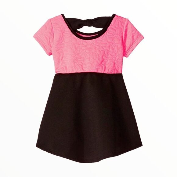 KENSIE | Black & Fuchsia | Floral Quilted Knit and Ponte Dress - Picture 2 of 4